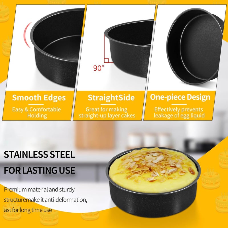 P&P CHEF Non-stick Cake Pan Set of 2,6 Inch Round Baking Cake Pans Tins for Tier Smash Cakes, Non-Toxic & Solid, Stainless Steel Core & Leak-Proof, 2Pcs - Image 3