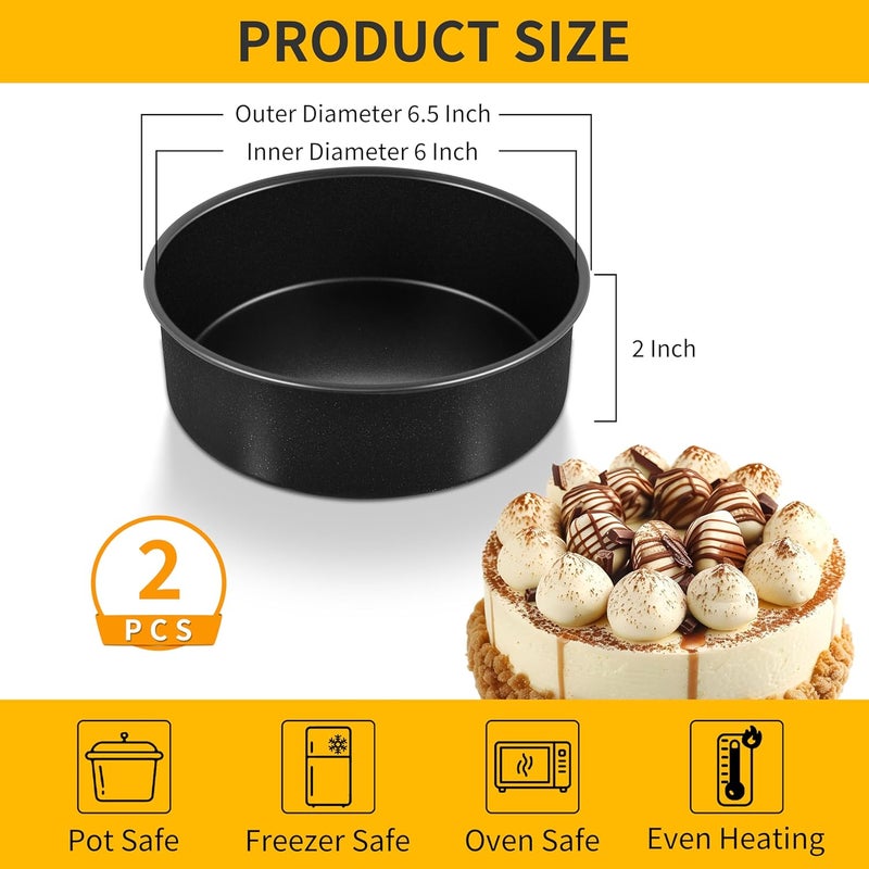 P&P CHEF Non-stick Cake Pan Set of 2,6 Inch Round Baking Cake Pans Tins for Tier Smash Cakes, Non-Toxic & Solid, Stainless Steel Core & Leak-Proof, 2Pcs - Image 2