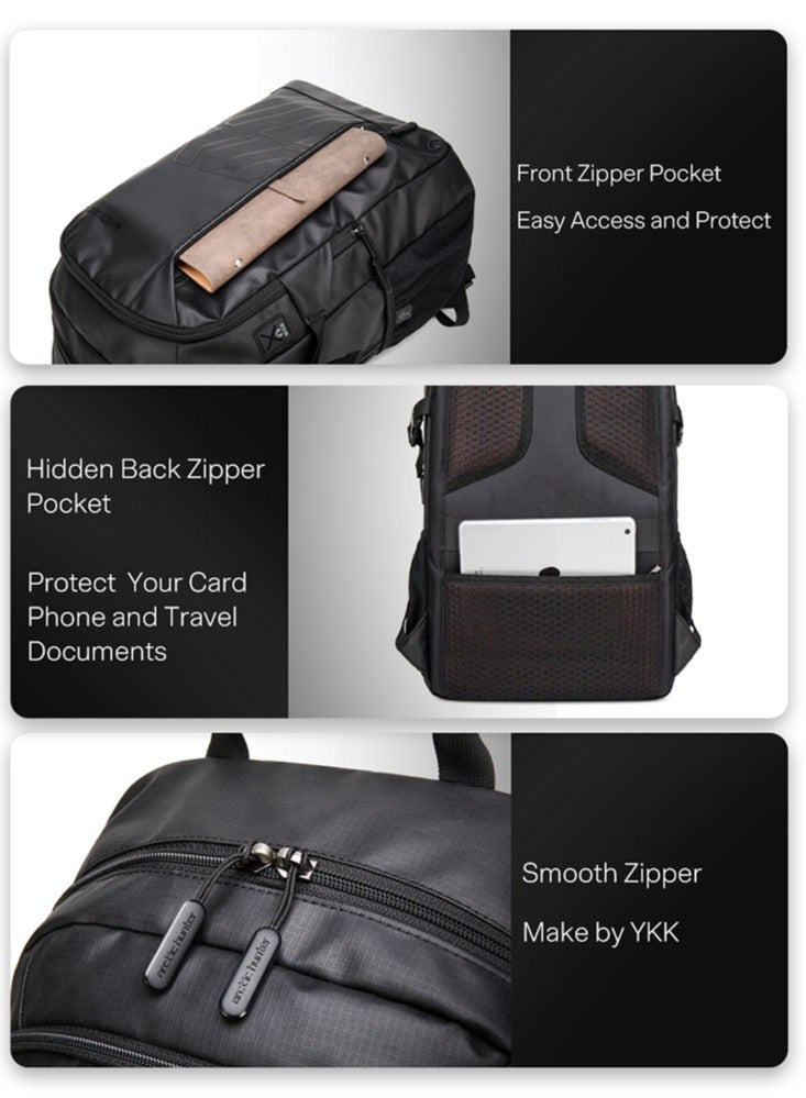 حقيبة ظهر كلاسيكية للسفر للكمبيوتر المحمول، حقيبة عمل مدرسية غير رسمية مع حجرة للكمبيوتر المحمول والكمبيوتر اللوحي للرجال، باللون الأسود