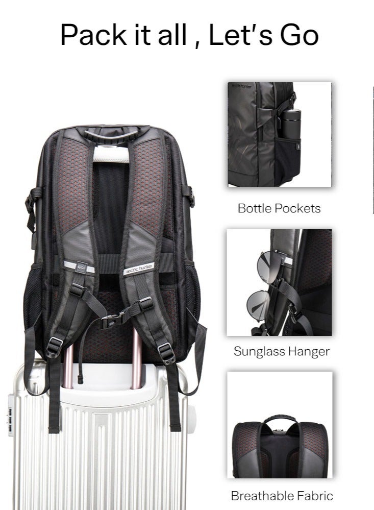 حقيبة ظهر كلاسيكية للسفر للكمبيوتر المحمول، حقيبة عمل مدرسية غير رسمية مع حجرة للكمبيوتر المحمول والكمبيوتر اللوحي للرجال، باللون الأسود