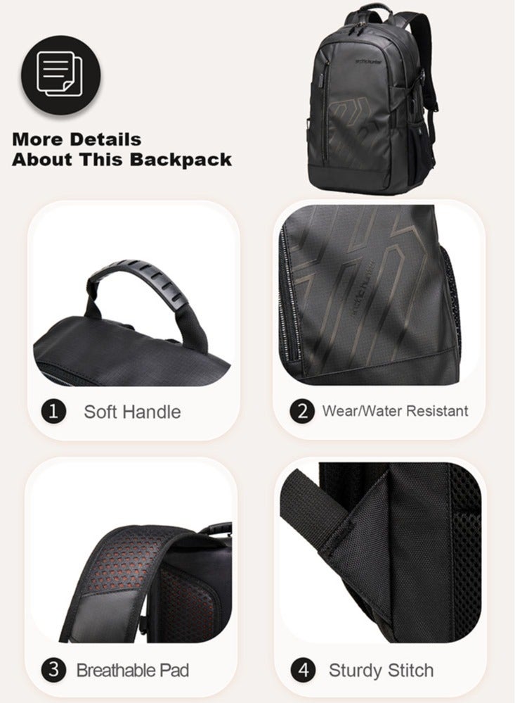 حقيبة ظهر كلاسيكية للسفر للكمبيوتر المحمول، حقيبة عمل مدرسية غير رسمية مع حجرة للكمبيوتر المحمول والكمبيوتر اللوحي للرجال، باللون الأسود