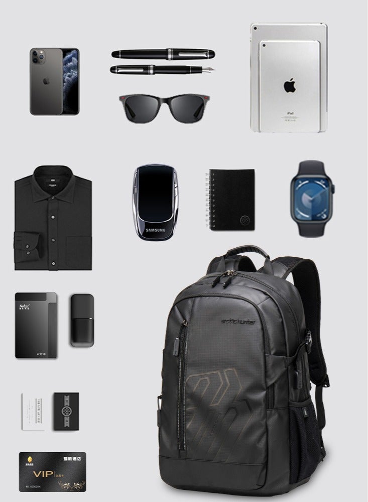 حقيبة ظهر كلاسيكية للسفر للكمبيوتر المحمول، حقيبة عمل مدرسية غير رسمية مع حجرة للكمبيوتر المحمول والكمبيوتر اللوحي للرجال، باللون الأسود