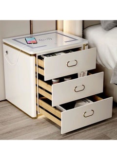 AWD Smart Bedside Table Bedroom Bedside Cabinet Nightstands Wireless Charging Station and 3-Color LED Lights, Modern End Side Table with 3 Drawer Storage Cabinet.  - Image 1