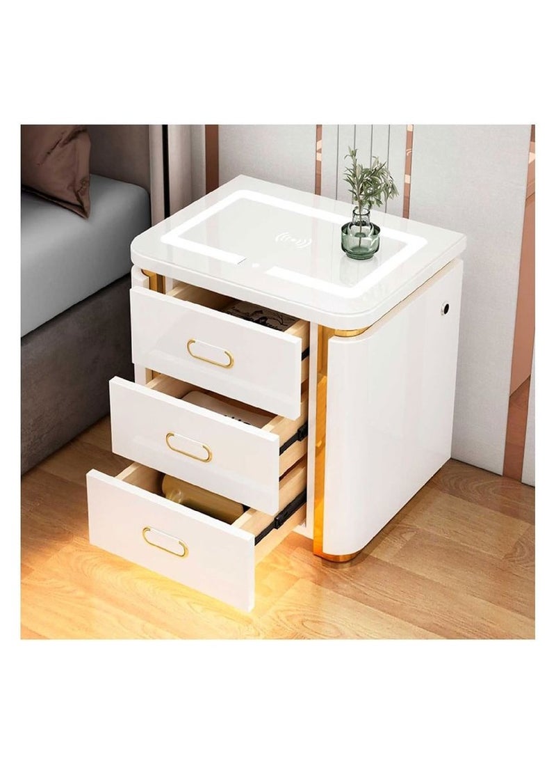 AWD - Smart Bedside Table Bedroom Bedside Cabinet Nightstands Wireless Charging Station and 3-Color LED Lights, Modern End Side Table with 3 Drawer Storage Cabinet. - Image 1