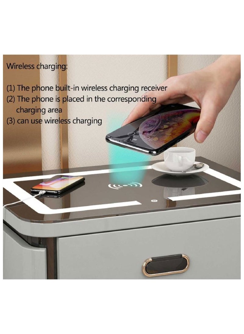 AWD - Smart Bedside Table Bedroom Bedside Cabinet Nightstands Wireless Charging Station and 3-Color LED Lights, Modern End Side Table with 3 Drawer Storage Cabinet. - Image 1