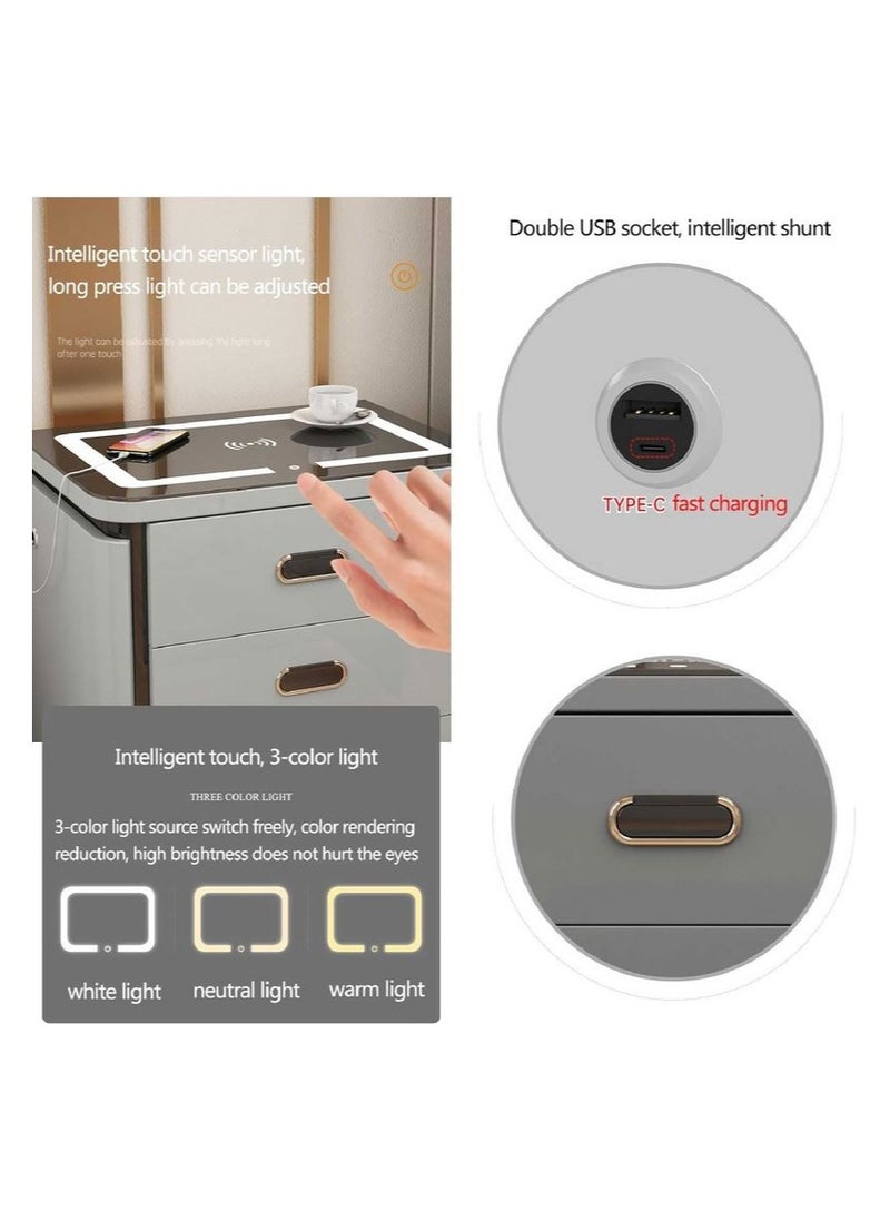 AWD - Smart Bedside Table Bedroom Bedside Cabinet Nightstands Wireless Charging Station and 3-Color LED Lights, Modern End Side Table with 3 Drawer Storage Cabinet. - Image 1