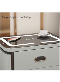 AWD Smart Bedside Table Bedroom Bedside Cabinet Nightstands Wireless Charging Station and 3-Color LED Lights, Modern End Side Table with 3 Drawer Storage Cabinet.  - Image 5