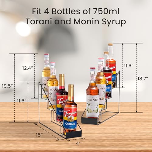 Mustry Coffee Syrup Rack for Coffee Bar Accessories, Fits with Torani and Monin Syrup, Coffee Bar Organizer Holds 4 Bottles - Image 2