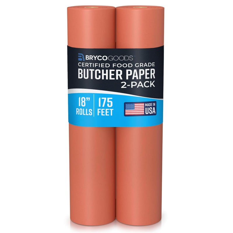 Bryco Goods (Pack of 2) Pink Butcher Paper Rolls, 18"x175' (2100 Inch) - Made in USA - Food-Grade Peach Butcher Paper for Smoker, BBQ, Grilling, Smoking Meat - Unbleached, Uncoated and Unwaxed - Image 1
