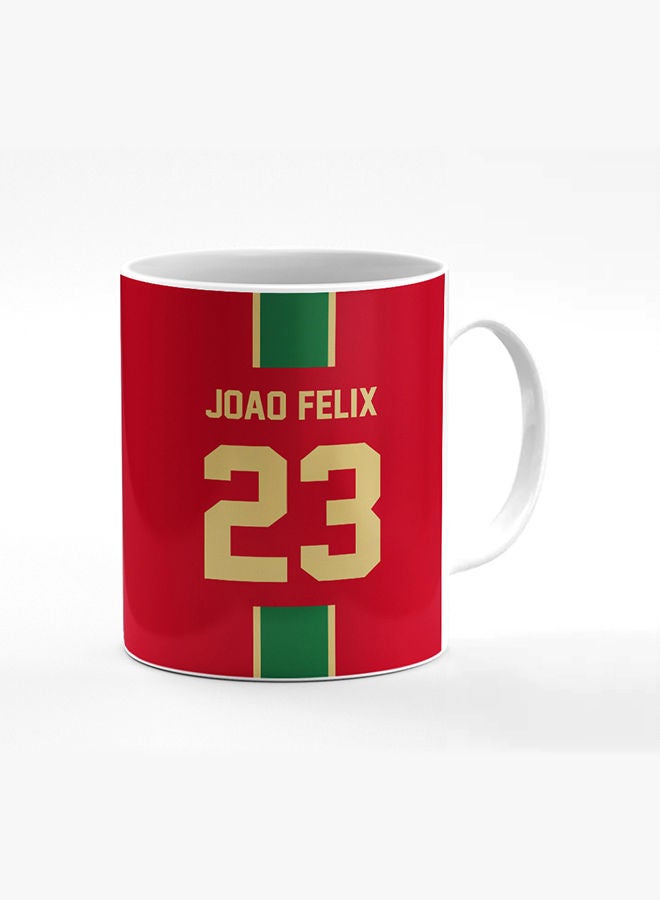 Stylizedd Designer Printed Coffee Mug with Heavy Duty Handle 11oz Ceramic Personalised Gift Mugs Cup [Microwave Safe & Dishwasher Proof] -Football Team - Portugal Player Name - Joao Felix - Image 1