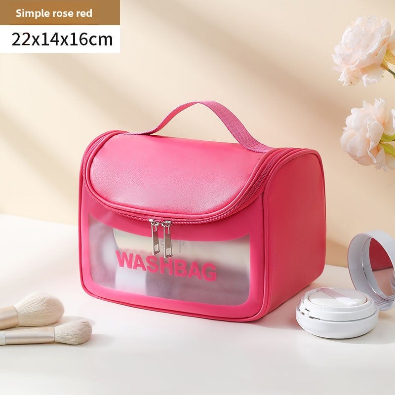PU Waterproof Flip Cover Cosmetic Bag Colorful Large Capacity Portable Toiletry Bag High-value Multi-function Travel Storage Bag Rose