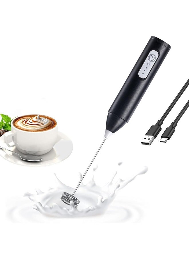 Generic Electric Milk Frother Handheld, Coffee Whisk Foam Mixer with USB Rechargeable 3 Speeds, Portable Whisk Drink Mini Foam Maker for Coffee, Lattes, Cappuccino, Matcha, Egg (Black)  - Image 1