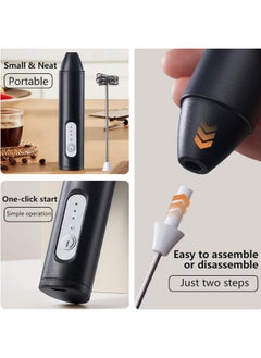 ماركة غير محددة خلاط رغوة الحليب الكهربائي المحمول باليد، خلاط رغوة القهوة مع USB قابل لإعادة الشحن بثلاث سرعات، خلاط مشروبات محمول صغير لصنع رغوة القهوة واللاتيه والكابتشينو والماتشا والبيض (أسود)  - Image 5