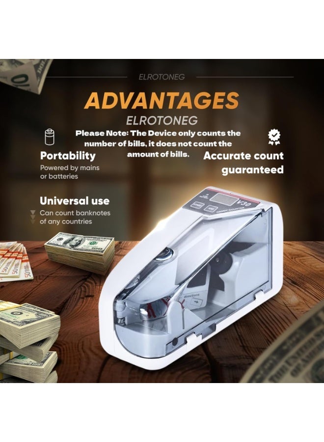 CRONY V30 Portable Money Detector & Counter – 600 Notes/Min Speed, 200pcs Hopper & Stacker, UV Detection Technology, Built-In LED Display, Automatic Money Detection, Compact & Lightweight (400g), Rechargeable Battery, AC 100-240V/DC 12V Power – Perfect For Cash Handling At Home, Office, Retail, Banks, And Small Businesses - Image 2