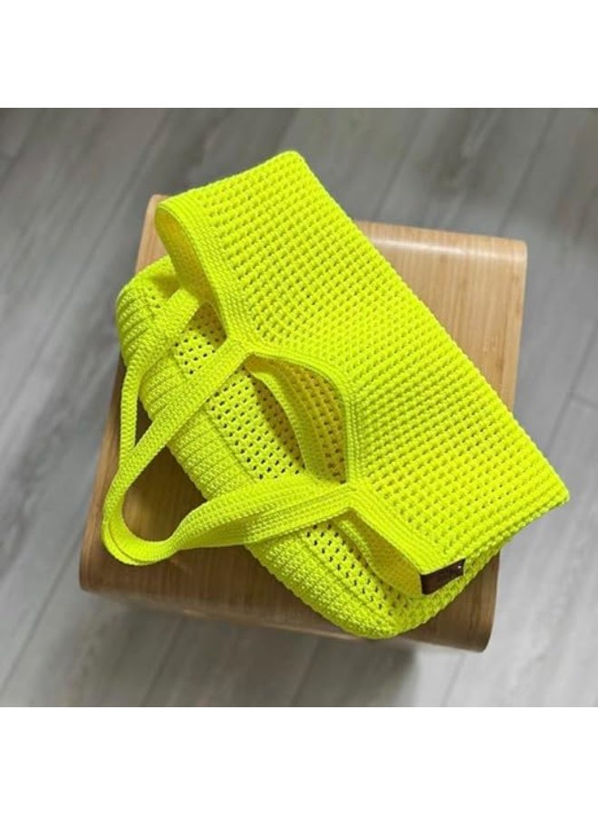 حقيبة كتف نسائية خفيفة الوزن مصنوعة يدويًا من شبكة منسوجة حقيبة شاطئ صيفية (أخضر نيون) - Image 2