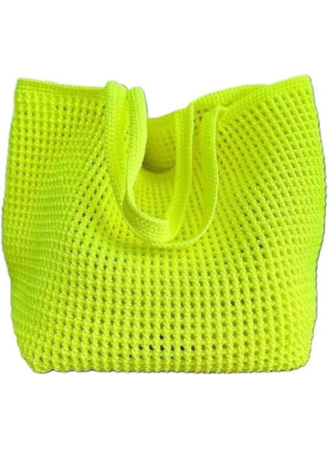 حقيبة كتف نسائية خفيفة الوزن مصنوعة يدويًا من شبكة منسوجة حقيبة شاطئ صيفية (أخضر نيون) - Image 1
