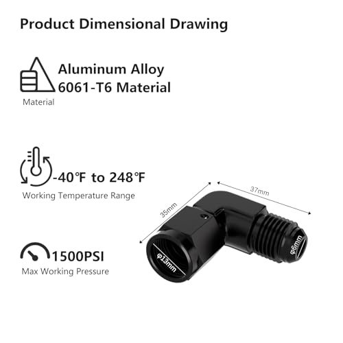 APIELE 6AN Female to AN6 Male Flared Black Aluminium 90 Degree Swivel Fitting Adapters (YZGM-6AN-90) - Image 2