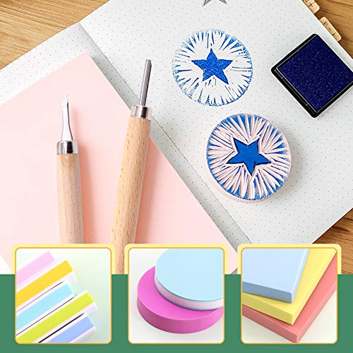 Keadic 24 Pieces Block Printing Starter Tool Kit, Rubber Stamps Making Set with Round & Square Rubber Carving Blocks, Linoleum Cutter Tools & Grindstone for Stamp Carving and Printmaking - Image 4