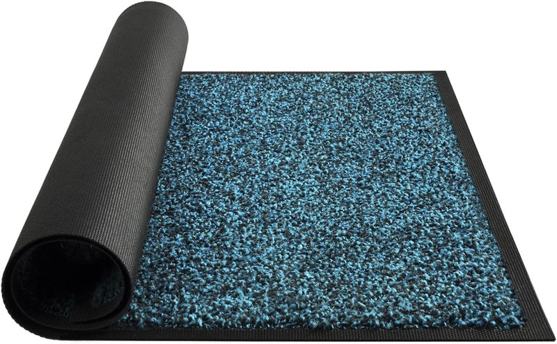 ميباو حصيرة باب ميباو لامتصاص الأوساخ للاستخدام الداخلي والخارجي، مقاس 32" x 20"، لون أزرق أسود، قابلة للغسيل، مانعة للانزلاق، مثالية للمداخل والأحذية، تتميز بقدرة عالية على امتصاص الأوساخ. - Image 1