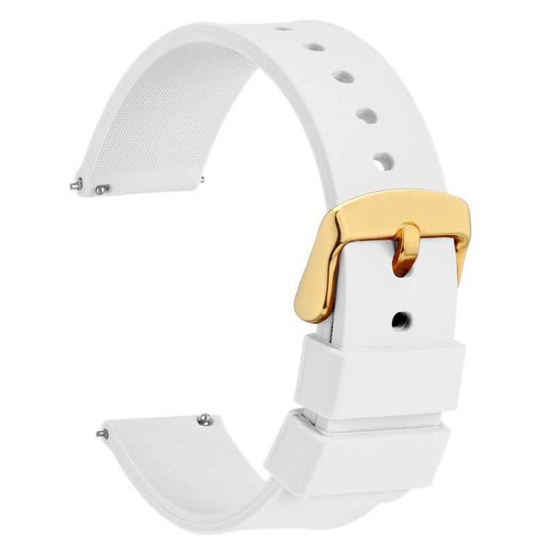 WOCCI 22mm Silicone Watch Band with Gold Buckle, Soft Rubber Replacement Straps with Quick Release (White) - Image 1