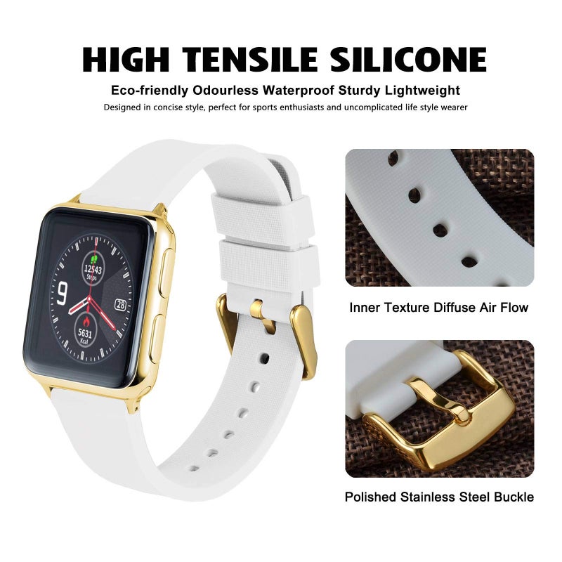 WOCCI 22mm Silicone Watch Band with Gold Buckle, Soft Rubber Replacement Straps with Quick Release (White) - Image 2