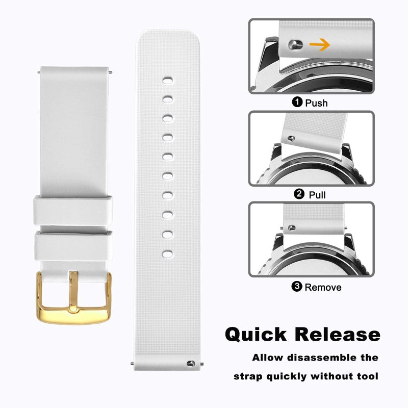 WOCCI 22mm Silicone Watch Band with Gold Buckle, Soft Rubber Replacement Straps with Quick Release (White) - Image 3