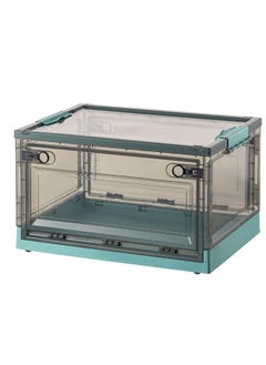 Plastic Storage Box, Foldable Storage Case With Latching Lids and Wheels, Stackable Organizer Container for Sundries, Books, Snacks, Toys(Green)