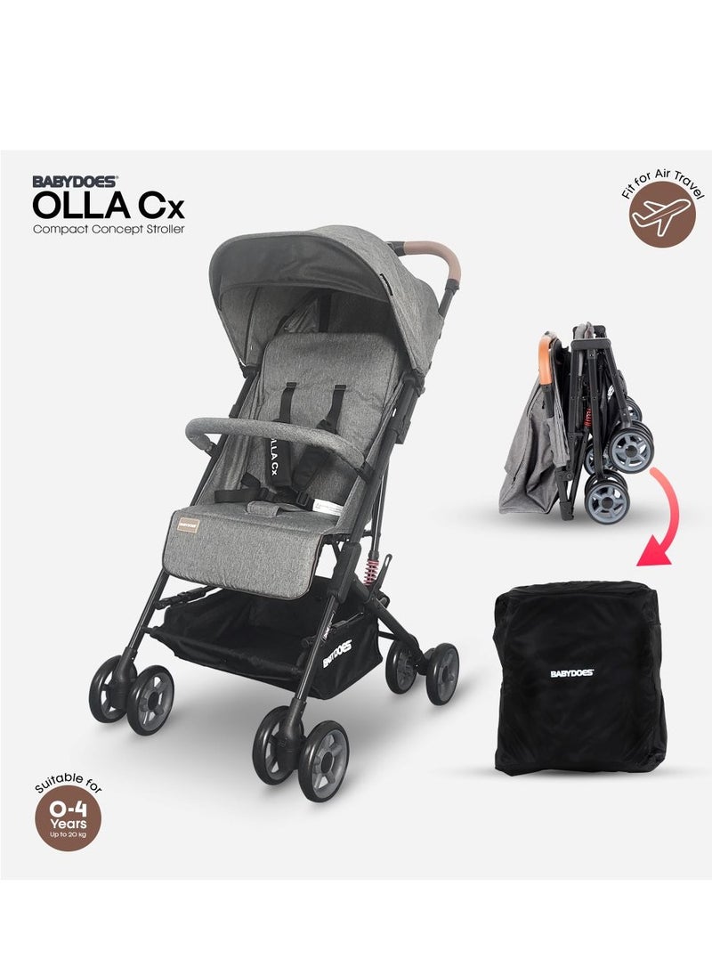 BABYDOES Olla Cx - Baby Stroller, 5-Point Harness, One-Hand Fold, Shock Absorbing Wheels, Air Travel Cabin, 0-4 Years (Up To 20 Kg) - Grey  - Image 1