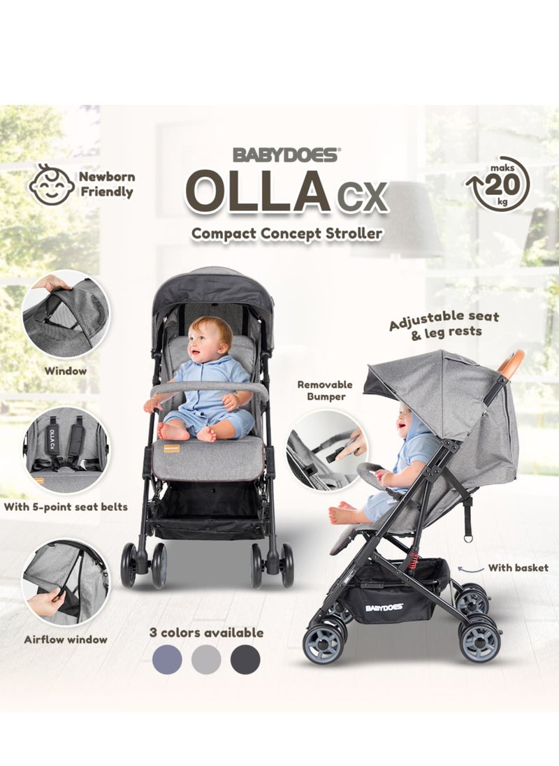 BABYDOES Olla Cx - Baby Stroller, 5-Point Harness, One-Hand Fold, Shock Absorbing Wheels, Air Travel Cabin, 0-4 Years (Up To 20 Kg) - Grey  - Image 5