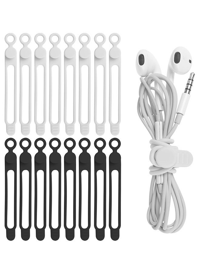 16 قطعة من أسلاك السيليكون، أسلاك المنظمة لإدارة الكابلات، 4.2"قابلة لإعادة الاستخدام أشرطة الكابلات، أسلاك المنظمة، الإكسسوارات الإلكترونية في المنزل، المكتب، المطبخ، المدرسة، السفر (أسود *8 & أبيض * - Image 1