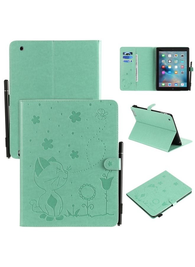 HuHa - Case Cover For iPad 4 / 3 / 2 Cat Bee Embossing Pattern Horizontal Flip Leather Case with Holder & Card Slots & Wallet & Pen Slot & Wake-up / Sleep Function Green - Image 1