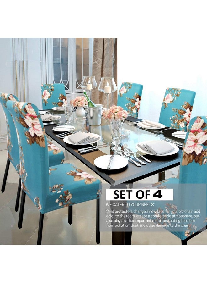 Styleys Polyester Blend Chair Cover Stretchable Printed Washable Elastic Chair Covers Set of 4 Seater for Home, Kitchen, Party, Restaurant, Hotel (SD14 Blue Flower) - Set of 4 - Image 2