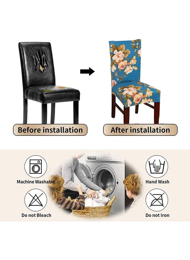 Styleys Polyester Blend Chair Cover Stretchable Printed Washable Elastic Chair Covers Set of 4 Seater for Home, Kitchen, Party, Restaurant, Hotel (SD14 Blue Flower) - Set of 4 - Image 3