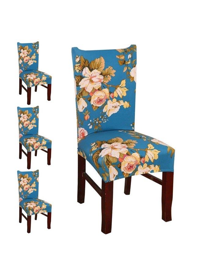 Styleys Polyester Blend Chair Cover Stretchable Printed Washable Elastic Chair Covers Set of 4 Seater for Home, Kitchen, Party, Restaurant, Hotel (SD14 Blue Flower) - Set of 4 - Image 1