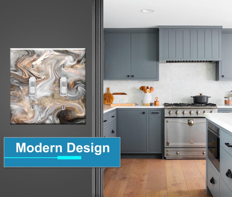 Art Plates - Double Gang Toggle Switch Plate - 2 Gang Light Switch Decorative Metal Wall Plate - Grey and Brown Swirl Marble - Granite Print - (Made in USA) - Image 3