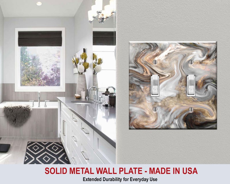 Art Plates - Double Gang Toggle Switch Plate - 2 Gang Light Switch Decorative Metal Wall Plate - Grey and Brown Swirl Marble - Granite Print - (Made in USA) - Image 4