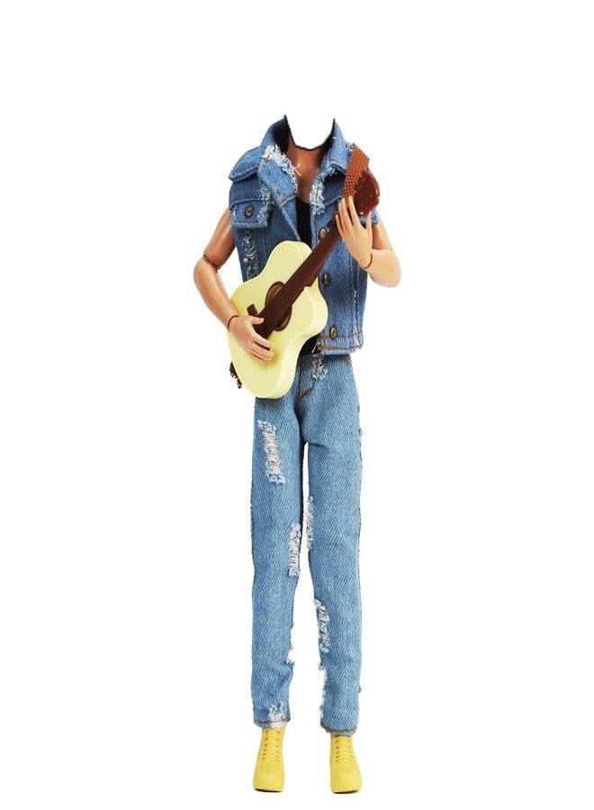 E-TING 3-item Denim Set =Ripped Denim Vest Jacket Set Casual Clothes for 12inches Boy Doll(Not Including Dolls Shoes and Guitar) - Image 4