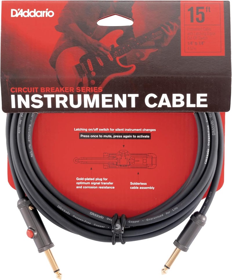 Planet Waves كابل آلة موسيقية D'Addario بطول 15 قدم مع قاطع الدائرة - Image 1