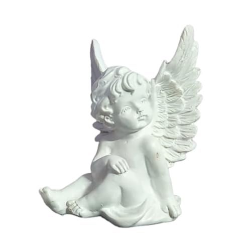 Saugat Traders Angel Showpiece for Home Decor - White Polyresin with Marble Finish Statue Decoration - Good Luck Gifts - Image 1