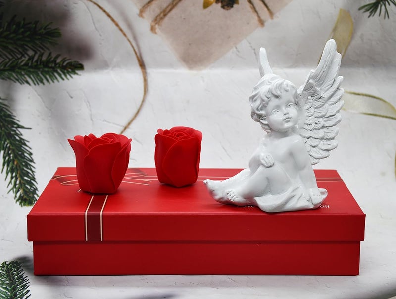 Saugat Traders Angel Showpiece for Home Decor - White Polyresin with Marble Finish Statue Decoration - Good Luck Gifts - Image 4