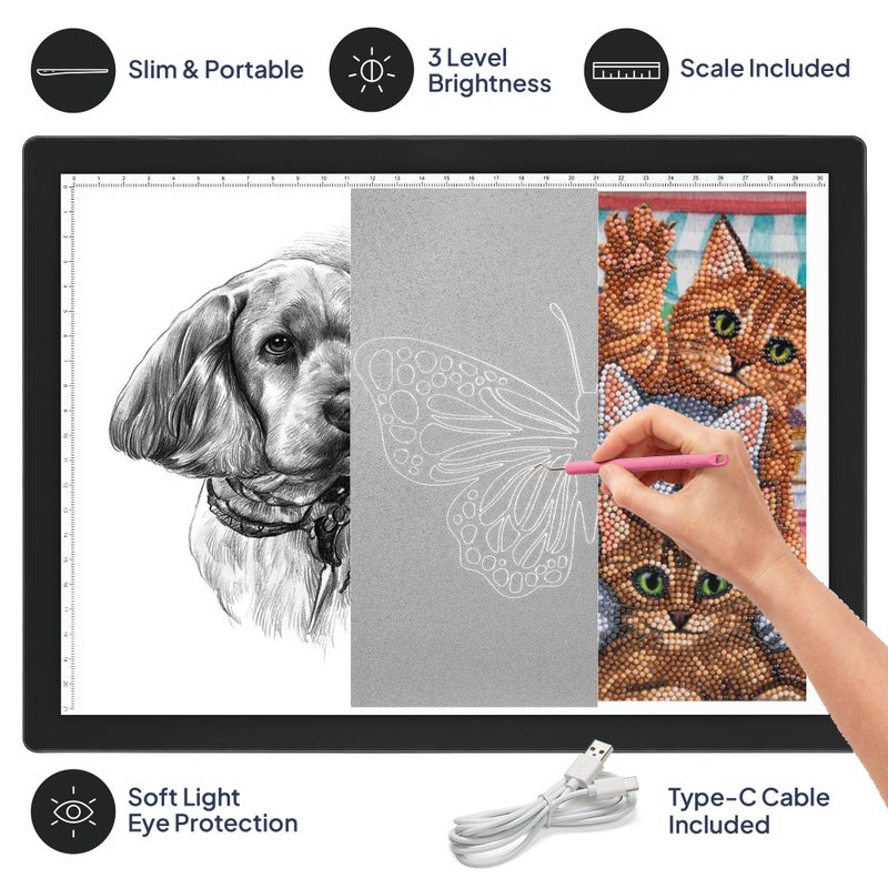 iVyne Corded Light Pad for Weeding Vinyl - A4 Light Box for Drawing - Light Board for Tracing - Light Box for Diamond Painting, Weeding Vinyl, Sketching, Tracing (Black) - Image 4