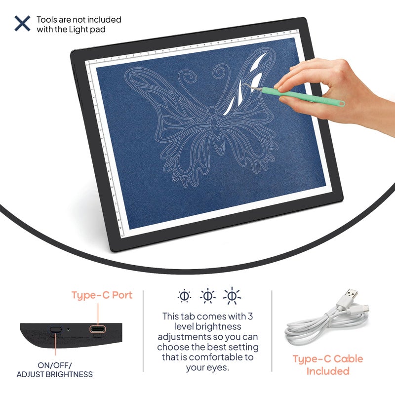 iVyne Corded Light Pad for Weeding Vinyl - A4 Light Box for Drawing - Light Board for Tracing - Light Box for Diamond Painting, Weeding Vinyl, Sketching, Tracing (Black) - Image 5