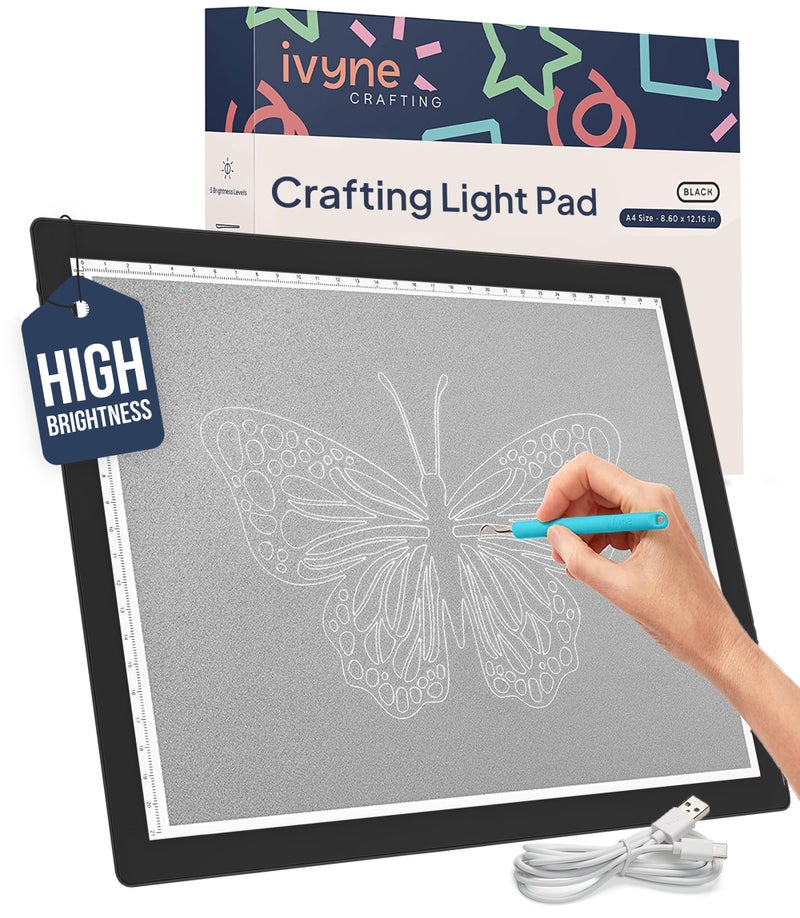 iVyne Corded Light Pad for Weeding Vinyl - A4 Light Box for Drawing - Light Board for Tracing - Light Box for Diamond Painting, Weeding Vinyl, Sketching, Tracing (Black) - Image 1