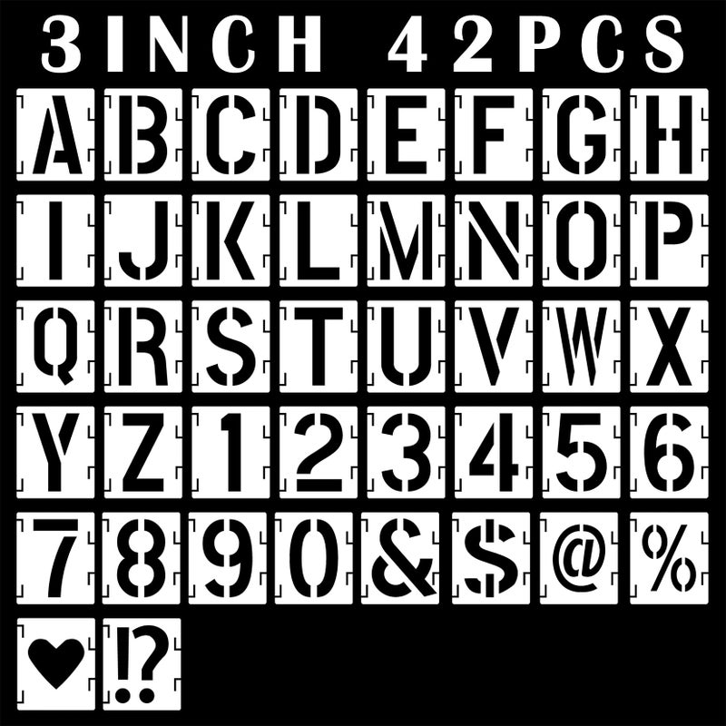 42Pcs Letter Stencils 3 inch Symbol Numbers Craft Stencils Reusable Alphabet Templates Interlocking Stencil Kit for Painting on Wood Wall Fabric Rock Chalkboard Canvas Sign DIY Art Projects