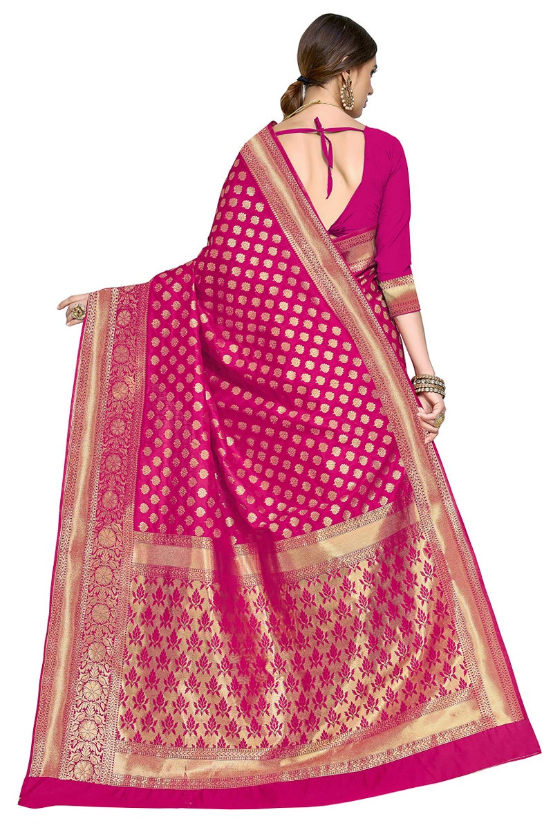 Glory Sarees Women's Woven Pure Soft Kanjivaram Silk Saree Banarasi Style With Blouse Piece for Wedding (kara115pink_Pink) - Image 3