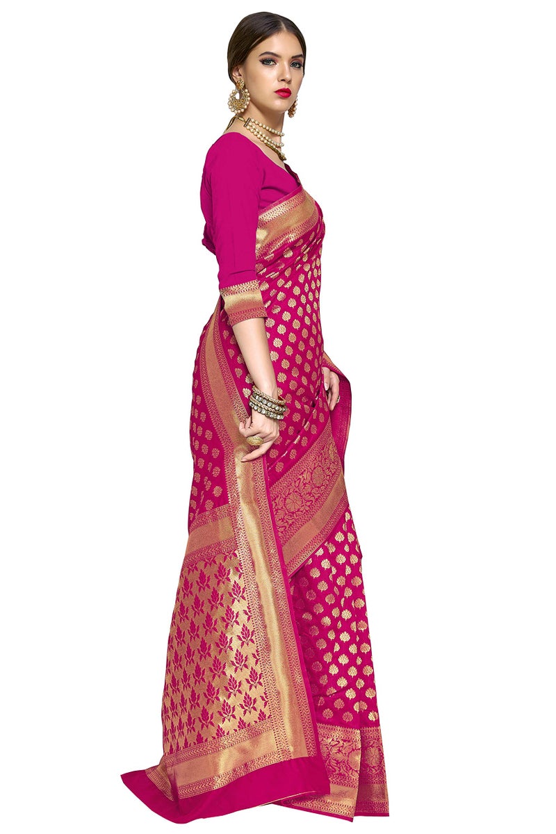 Glory Sarees Women's Woven Pure Soft Kanjivaram Silk Saree Banarasi Style With Blouse Piece for Wedding (kara115pink_Pink) - Image 4