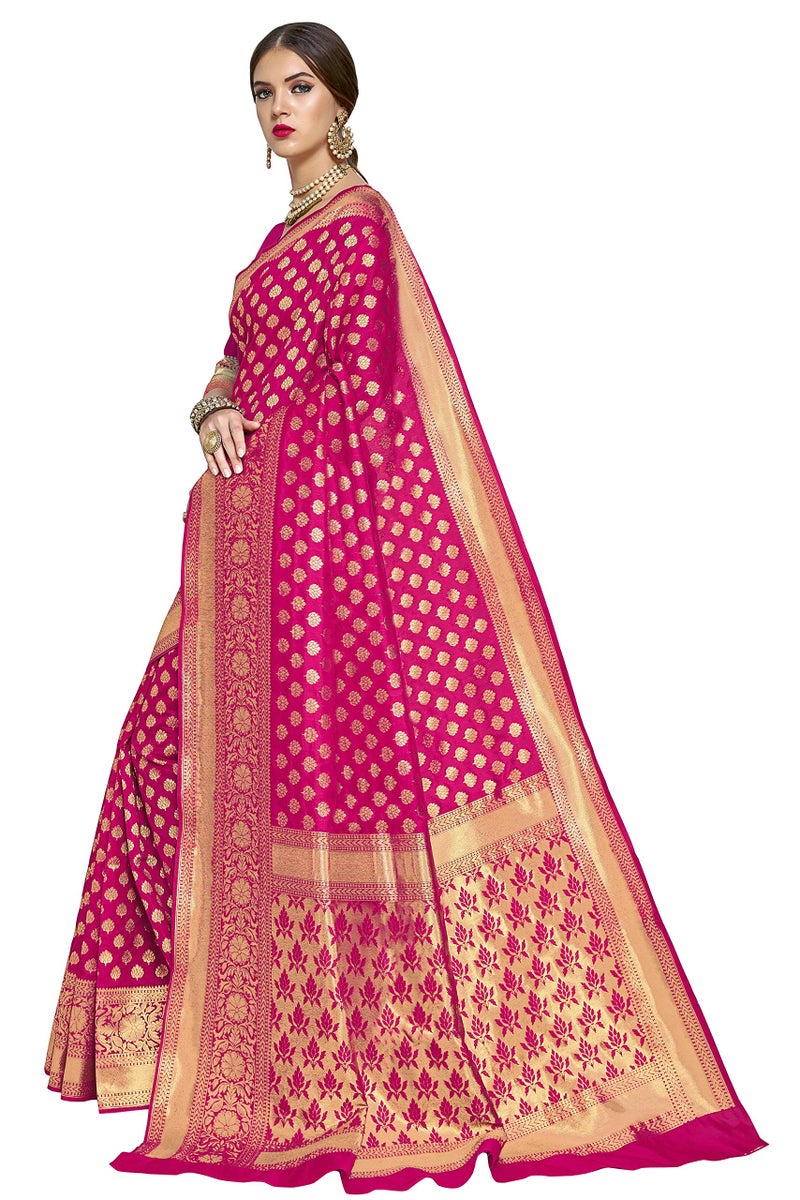 Glory Sarees Women's Woven Pure Soft Kanjivaram Silk Saree Banarasi Style With Blouse Piece for Wedding (kara115pink_Pink) - Image 2