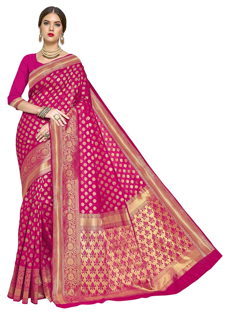 Glory Sarees Women's Woven Pure Soft Kanjivaram Silk Saree Banarasi Style With Blouse Piece for Wedding (kara115pink_Pink) - Image 5