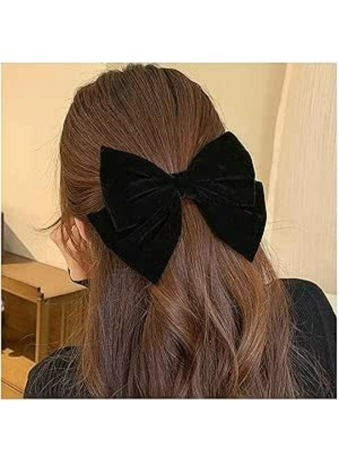 Kandid Satin Velvet Ribbon Bowknot Hairclips - Large Decorative Hair Accessories for Women and Girls (Black ) - Image 1