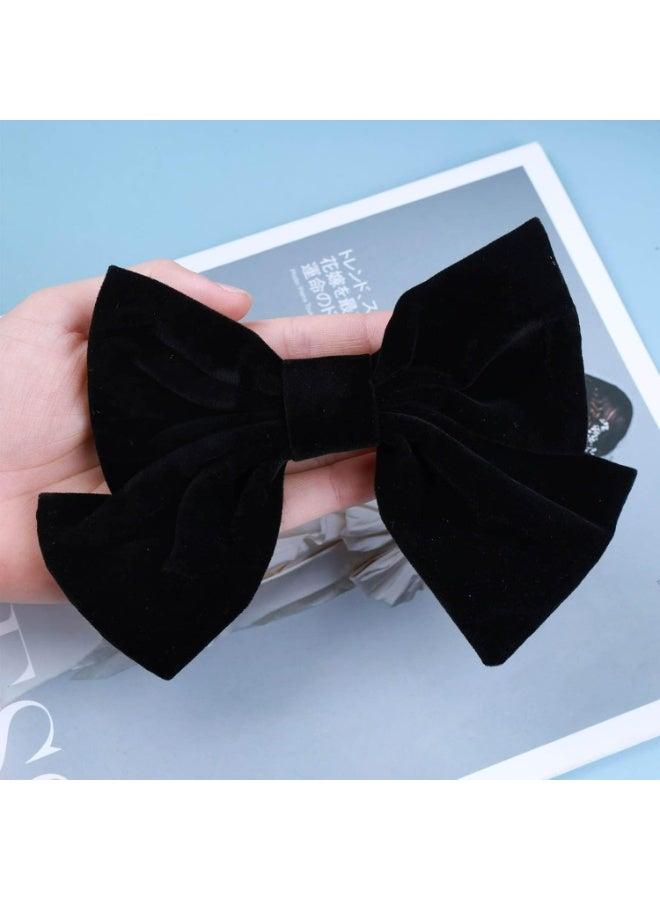 Kandid Satin Velvet Ribbon Bowknot Hairclips - Large Decorative Hair Accessories for Women and Girls (Black ) - Image 3